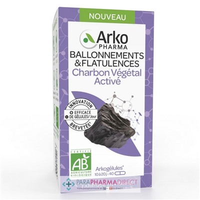 ArkoPharma ArkoGélules - Charbon Végétal Activé - Confort Digestif, Ballonnements Intestinaux - BIO 40 Gélules