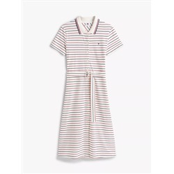 Belted Stretch Pique Polo Midi Dress