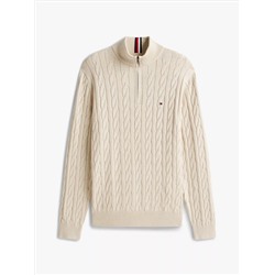 Cable Knit Mockneck Quarter-Zip Sweater