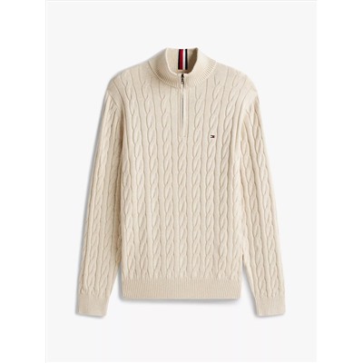 Cable Knit Mockneck Quarter-Zip Sweater