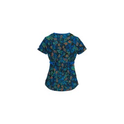 UA Perfect Paisley Black Mock Wrap Scrub Top