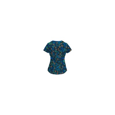 UA Perfect Paisley Black Mock Wrap Scrub Top