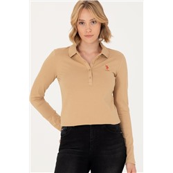 Kadın Kum Basic Polo Yaka Sweatshirt