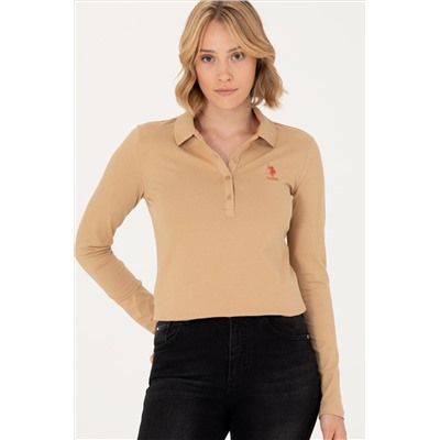 Kadın Kum Basic Polo Yaka Sweatshirt