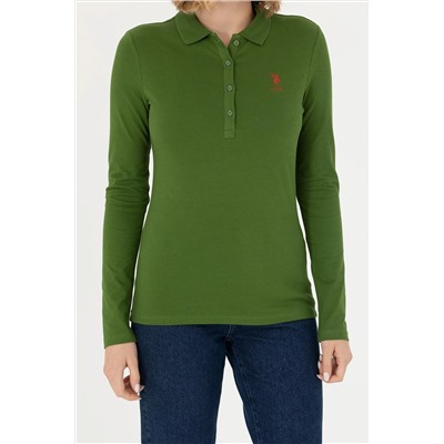 Kadın Yeşil Basic Polo Yaka Sweatshirt