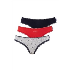 U.S. Polo Assn.- Kadın Lacivert - Kırmızı -baskılı 3 Lü Slip