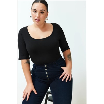 Siyah Vücuda Oturan %100 Pamuk Örme Bluz TBBSS24AF00081