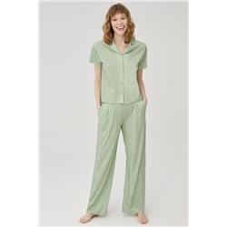 Dagi Yeşil Pamuklu Puantiye Gömlek Pijama Takımı B0221Y0015