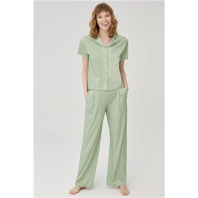 Dagi Yeşil Pamuklu Puantiye Gömlek Pijama Takımı B0221Y0015