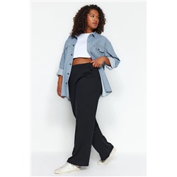 Trendyol Curve Siyah Yüksek Bel Wide Leg 2 İplik Rejenere Büyük Beden Eşofman Altı TBBAW24AJ00012