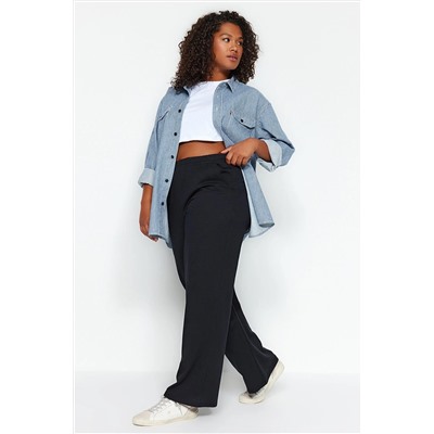 Trendyol Curve Siyah Yüksek Bel Wide Leg 2 İplik Rejenere Büyük Beden Eşofman Altı TBBAW24AJ00012