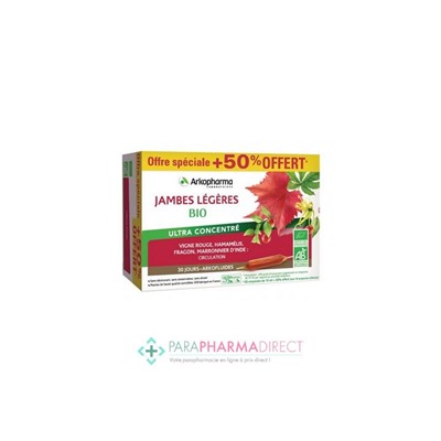ArkoPharma ArkoFluides - Jambes Légères - Circulation - BIO 20+10 ampoules GRATUITES