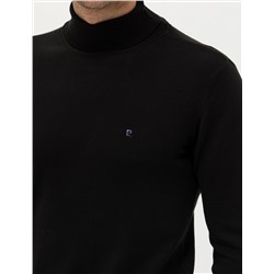 Siyah Slim Fit Balıkçı Yaka Basic Triko Kazak
