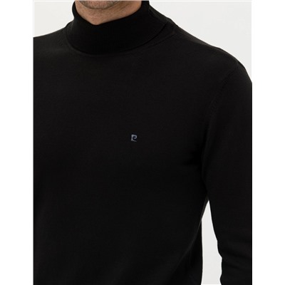 Siyah Slim Fit Balıkçı Yaka Basic Triko Kazak