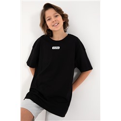 Erkek Çocuk Siyah Oversize Bisiklet Yaka Tişört