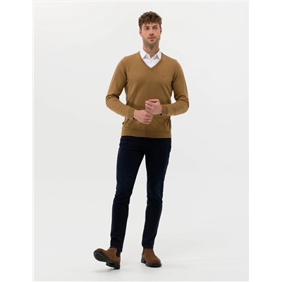 Camel Melanj Slim Fit V Yaka Basic Triko Kazak