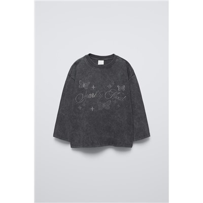 WASHED-EFFECT T-SHIRT WITH DIAMANTES