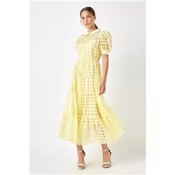 ENGLISH FACTORY Women's Gridded Organza Tiered Maxi Dress