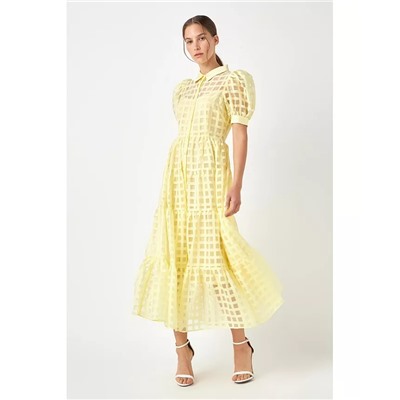 ENGLISH FACTORY Women's Gridded Organza Tiered Maxi Dress