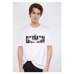 Mavi Batman Baskılı Beyaz Tişört Loose Fit / Bol Rahat Kesim 0611460-620