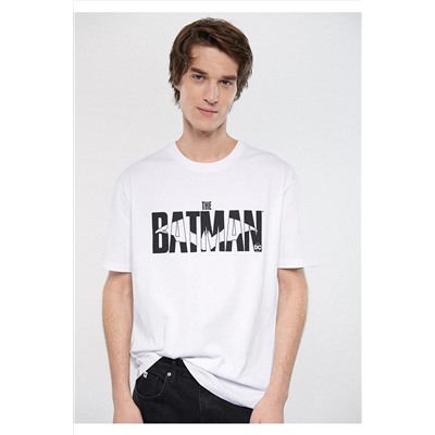 Mavi Batman Baskılı Beyaz Tişört Loose Fit / Bol Rahat Kesim 0611460-620