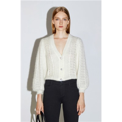 Cárdigan de mohair y lana Crudo