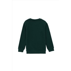 Erkek Çocuk Koyu Yeşil Basic Bisiklet Yaka Sweatshirt
