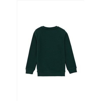 Erkek Çocuk Koyu Yeşil Basic Bisiklet Yaka Sweatshirt