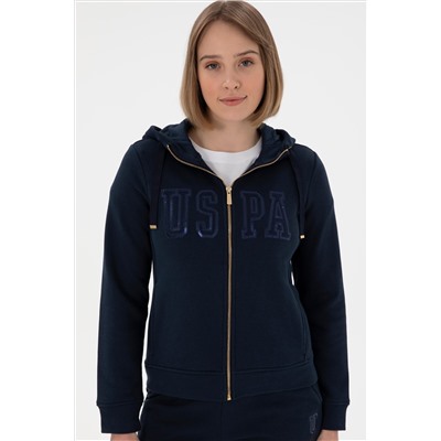 Kadın Lacivert Kapüşonlu Fermuarlı Sweatshirt