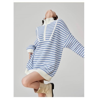 Удлиненный свитер фактурной вязки с воротником стойкой на молнии 💗