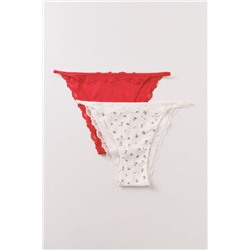 Pack 2 bragas brasileñas algodón rojo y print blanco