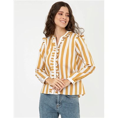 Sarı Çizgili Comfort Fit Uzun Kollu Gömlek