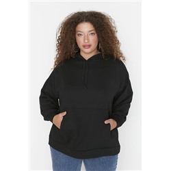 Trendyol Curve Siyah Kapüşonlu Kanguru Cepli Örme İnce Sweatshir TBBAW23AO00022