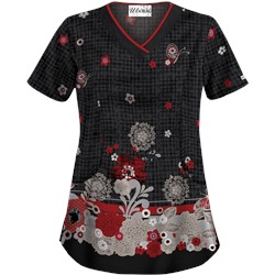 UA Butterfly Chic Black Scrub Top