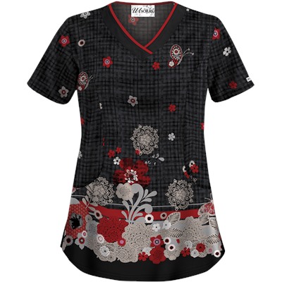 UA Butterfly Chic Black Scrub Top