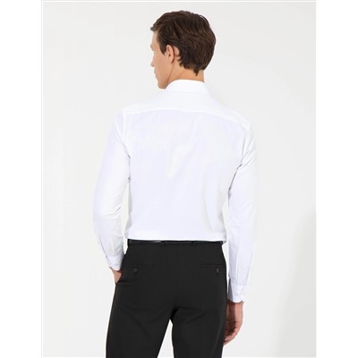 Beyaz Slim Fit Armürlü Klasik Gömlek