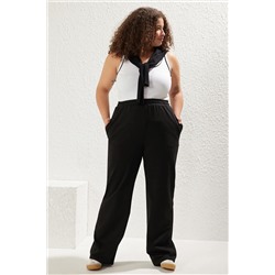 Trendyol Curve Siyah Geniş Kesim İnce Örme Büyük Beden Eşofman Altı TBBAW23AJ00007