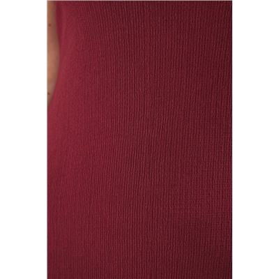 Bordo Halter Yaka Bürümcük Dokulu Kumaş Maxi Boy Örme Büyük Beden Elbise TBBSS25AH00006