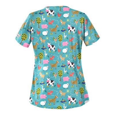 UA On The Farm Amazing Aqua Print Scrub Top