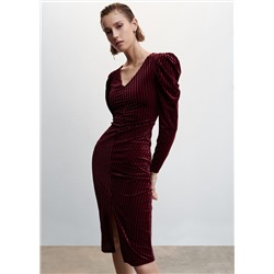 Vestido terciopelo manga abullonada -  Mujer | MANGO OUTLET España
