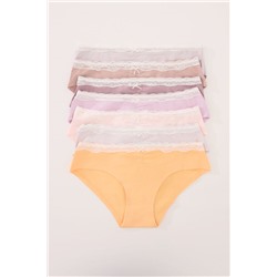 Pack 7 bragas anchas algodón mix colores encaje