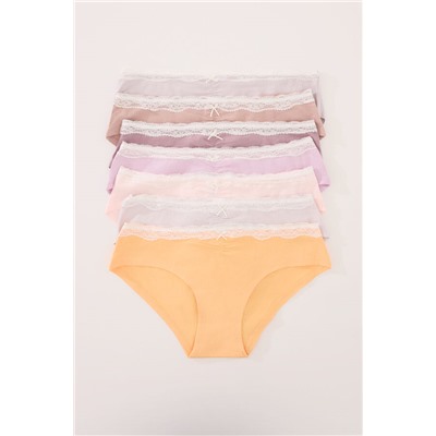 Pack 7 bragas anchas algodón mix colores encaje