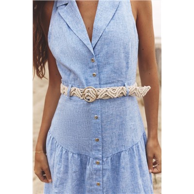 MIDI DRESS WITH BELT LINEN BLEND
