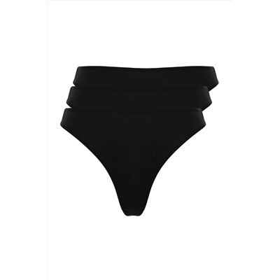 Siyah 3'lü Paket Pamuklu Büyük Beden Tanga Örme Külot TBBAW24CM00010