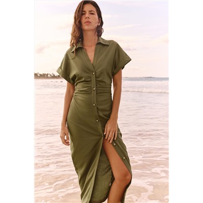 LINEN BLEND MIDI DRESS