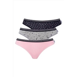 U.S. Polo Assn.Kadın 3'lü Pembe-Gri-Lacivert Slip Külot
