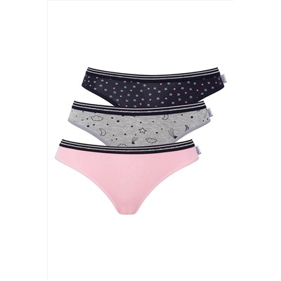 U.S. Polo Assn.Kadın 3'lü Pembe-Gri-Lacivert Slip Külot