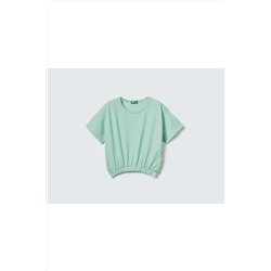 United Colors of BenettonKız Çocuk Su Yeşili Logo Etiketli T-shirt