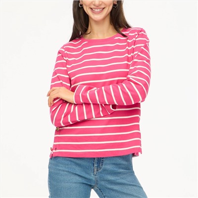Striped long-sleeve side-button top
