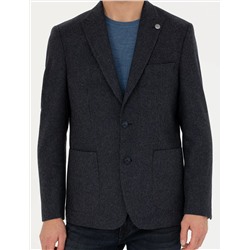 Lacivert Slim Fit Yün Karışımlı Ceket